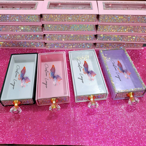 Custom lashpackaging box with rhinestone Luxury ribbon rectangle eyelash packaging box case of 25mm mink lash packaging vendor