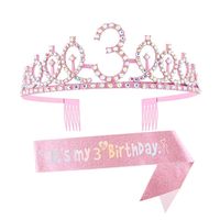 Couronne d'anniversaire scintillante pour femme avec accessoires de cheveux colorés en diamant numérique et sangle d'épaule
