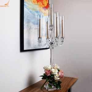Supports de bougies en cristal à 5 bras, base carrée, pour <span class=keywords><strong>mariage</strong></span>, décoration de table, centre de table en verre - Product Image 1
