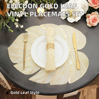 ELECDON Sets de table en vinyle en forme de feuille d'or, pour table de dîner, 6 pièces, lavables à la main, décoration pour mariage, anniversaire, fête (45x35cm)
