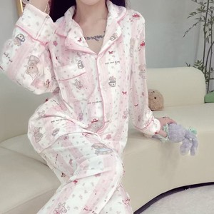 Carino <span class=keywords><strong>pigiama</strong></span> <span class=keywords><strong>rosa</strong></span> orso donna autunno inverno Casual elastico in vita cartone animato in <span class=keywords><strong>pile</strong></span> manica lunga Set di vestiti per la casa - Product Image 2