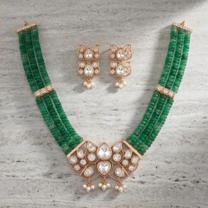 Elegante Juego de Collar de Plata 925 para Mujer, Joyería Tradicional India, Cuentas Verdes, Perlas, Pendientes para Boda - Product Image 3