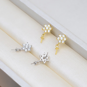 Wenchi DIY Accessories <b>Set</b> Women S925 Silver Hexagonal Flower-shaped Earrings Necklace Pendant 7-13 Pearl Hollow Base 25mm Size - Product Image 3