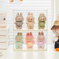 Boîte de présentation transparente tout-en-un pour poupées en peluche Labubu, organisateur de rangement anti-poussière pour figurines avec crochet