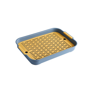 Double Layer Living Room Fruit Snack Tray Hotel Cutlery Cup Drying Rack Kitchen Drain Tray Plastic Serving Tray with Drain Board