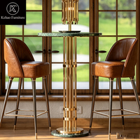 Nouvelle arrivée, table de bar de luxe avec plateau en marbre, table ronde haute en acier inoxydable doré pour les fêtes, les événements, les hôtels, les salons