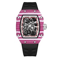 Montre Homme Style Urbain à Quartz 37,5 mm Cadran Tonneau Squelette Lumineux Bracelet Silicone Montre-Bracelet Squelette