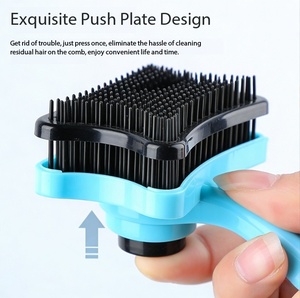 Pawmino <b>Pet</b> Hair Removal Comb Self Cleaning Plastic Cat Dog Grooming <b>Brush</b> Blue Yellow Pink Orange - Product Image 3