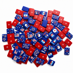 Set Mahjong Americano con Tessere Acriliche Rosse a Triplo Strato da 1,42 Pollici, Tema Giorno dell'Indipendenza USA, Incisione Laser e Stampa UV, da Collezione - Product Image 1