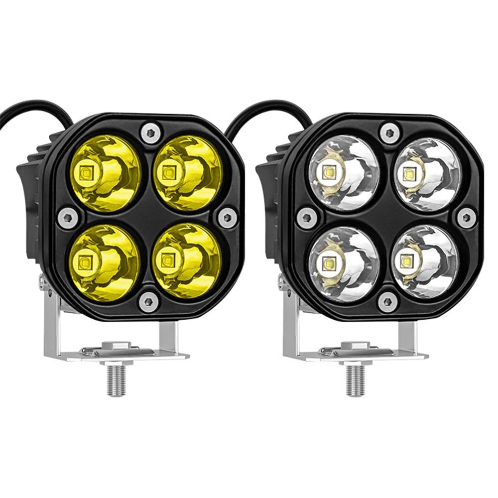 3 Inch 40W White Amber Motorcycle Driving Lights Led Work Light Bar Square Spotlight for 4x4 Offroad Tractors Truck Car Fog Lamp