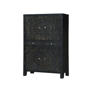 Hand Carved Wooden <b>Wardrobe</b> Almirah with Mandala Design Black Antique 2 Door Storage Cabinet with Drawer Luxury Bedroom <b>Wardrobe</b> - Product Image 4
