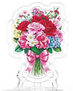 Adorno de acrílico personalizado con diseño de ramo de flores (rosas rosas, rojas y margaritas), tipo rompecabezas, para montaje DIY, ideal para tiendas de regalos, suministro al por mayor y decoración de mesa para el hogar. - Product Image 1