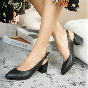 Chaussures noires en pierre pour femmes, pantoufles à talons, sandales élégantes à plateforme moyenne avec un design confortable et tendance, pointures 36-40, fabriquées en Turquie - Product Image 1