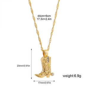 Waterproof Non Tarnish <b>Jewelry</b> 316L Stainless Steel Base 14k 18k PVD Gold Plated Charm Zircon Cowboy <b>Boot</b> Necklace for Women - Product Image 5