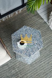 Mesa auxiliar con incrustaciones de madreperla hecha a mano, mesa auxiliar hexagonal decorativa para muebles de sala de estar de lujo - Product Image 3