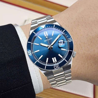 Jam Tangan Mekanik Otomatis Pria Tsuyosat Grosir, Bahan Stainless Steel Dengan Bezel Putar Sederhana Warna Biru dan Tahan Air 100M