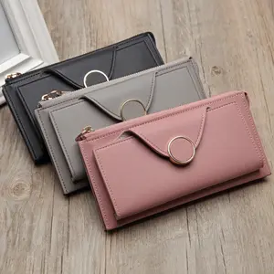 RU 2024 New Wholesaler Fashion Wallet Buckle Double Fold Zipper Portable Coin Long Wallet Women's Wallet