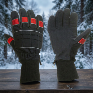 Fire Fighting Safety <b>Gloves</b> Leather Smooth Textured Anti-Slip <b>Knit</b> Wrist Abrasion Resistant Latex-Free 7 oz 14 Inch Safety Cuff - Product Image 4