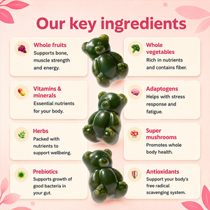 Suplemento de Vitaminas y Minerales Naturales de Marca Privada OEM, Superalimentos Orgánicos, Frutas y Verduras Verdes Integrales en Gomitas - Product Image 2