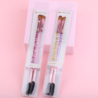 Ms.Miau Black Rose Gold Aluminum Ferrule Nylon Resin Handle Double-Ended Delicate Crystal Eyebrow Bendable Flat Makeup Brush Set