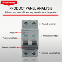 Disjoncteur miniature DC Westhomes 4P 6-80A avec protection contre les surcharges et les courts-circuits 10kA courbe C