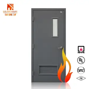 Intertek WH 180 MINS commercial hollow metal vision panel glass fire rated frame anti-fire rated louver door with lock