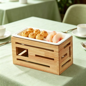 Exhibidor de Postres de Madera de Varios Niveles FLEY <span class=keywords><strong>para</strong></span> Catering de Hoteles, con Bandeja de Cerámica <span class=keywords><strong>para</strong></span> Decoración de Mesa en Bodas, <span class=keywords><strong>Banquetes</strong></span> y Fiestas - Product Image 4