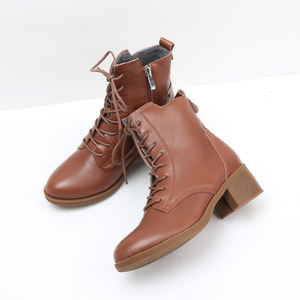 รองเท้าบูทผู้หญิงหนังวัวคุณภาพสูง บุขนนุ่ม ซิปหนา ดีไซน์ผูกเชือก สวมใส่สบาย ทนทานต่อการสึกหรอ เหมาะสำหรับฤดูใบไม้ผลิและฤดูใบไม้ร่วง - Product Image 1