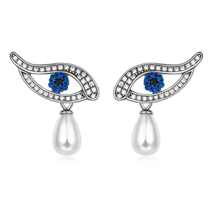 Fashion 925 Sterling Silver Shell Pearl Drop Earrings Jewelry Women Devil Eye Earrings