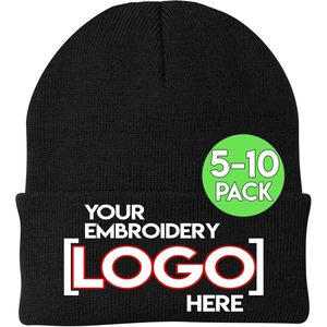 Custom Logo Beanie 5-10 Pack Embroidered Personalized Winter Knit Cap Unisex <b>Hat</b> - Product Image 1