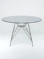 Table à manger ronde en verre avec pieds en bois extensibles, vente directe d'usine à prix réduit
