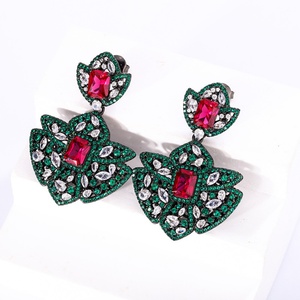 Fashion Eco-friendly Copper 6*8mm Red Zircon Imperial Black Gold Plated Court Style Temperament Ethnic Jewelry Sets for Women - Product Image 4