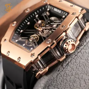 SANYIN White Skeleton Barrel Mechanical Watch With Silicone Band Men Custom Brand Unique Stainless Steel Automatic Wristwatch