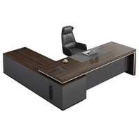 Bureau de direction moderne en forme de L, bureau de patron en bois de haute qualité avec tiroirs de rangement et ensemble de chaises pour mobilier de bureau