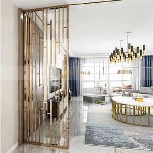 LL335 Metal <b>Screen</b> Room Divider Hot Sell <b>Wall</b> Partition Stainless Steel Brushed Gold Laser Machine Cut Panel Interior Waterproof - Product Image 1
