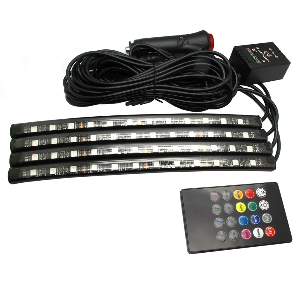 ADT Suasana Lampu Tahan Air 12V 10W 3M Pita Perekat Led 12*4 RGB Control Soft Mobil Led Di Bawah Dash Light Music Controller