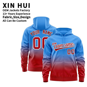 Sweat à capuche de baseball personnalisé à sublimation dégradée, en velours côtelé, avec fermeture éclair intégrale, vêtements de sport, nom et numéro de l'équipe imprimés, veste universitaire pour homme, automne, XXS - Product Image 1