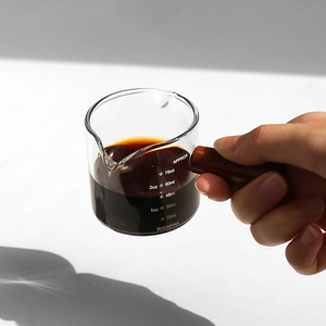 Accessoires à café : Tasse à mesurer en verre <span class=keywords><strong>Pyrex</strong></span> pour expresso et <span class=keywords><strong>lait</strong></span>, 50 ml et 75 ml, avec poignée en bois, graduée - Product Image 3