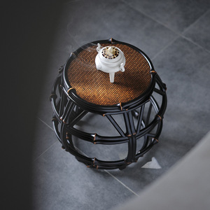 <b>Bamboo</b> Drum <b>Stool</b> Antique Style Round Tea <b>Stool</b> Ming Qing Classical Home <b>Stool</b> - Product Image 1