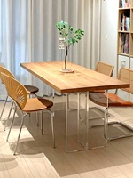 Table à manger suspendue en acrylique de style nordique, table basse en bois massif pour usage domestique, bureau simple en planches de pin blanc ciré