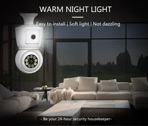 6MP E27 ampul Mini kamera çift Lens akıllı ev için gece görüş dahili mikrofon ile güvenlik kamera bebek izleme monitörü WiFi