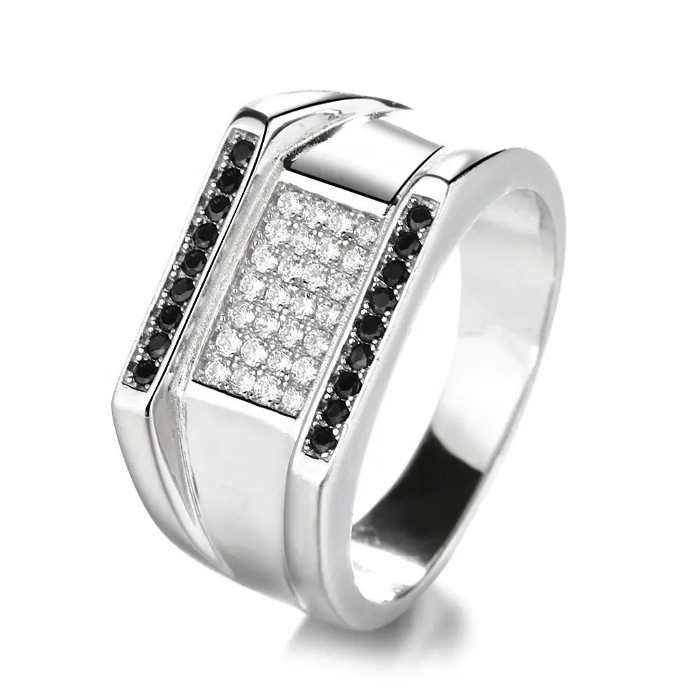 Top Grade CZ Pietra Nera 925 Anelli In Argento Sterling Per L'uomo