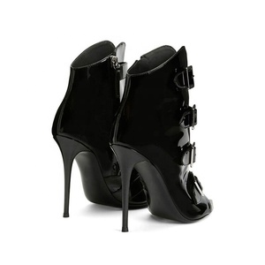 Summer Peep Toe High Heel Metal Buckles Short <b>Boots</b> Patent Ankle Women Stiletto Thin Heels Sandals Shoes - Product Image 3