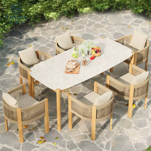 Hiện Đại Sang Trọng Ngoài Trời Ăn Uống Đặt Gỗ Tếch Khung Ngoài Trời Bàn Và Ghế Đặt Cho Sân - Product Image 1