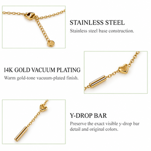 สร้อยคอทรงหยดน้ำประดับเพชรซิคอน โซ่สแตนเลสชุบทอง 14K แบบสุญญากาศ สีทอง/สีเงิน ความยาว 460 มม. บวก 60 มม. น้ำหนัก 4.6 กรัม - Product Image 3