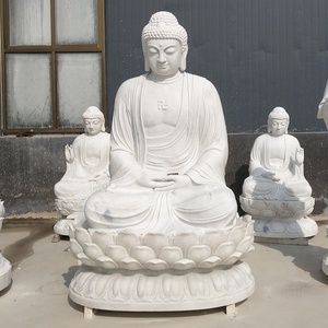 Statue de bouddha antique en marbre blanc, statue de bouddha, vraie pierre chariot - Product Image 1