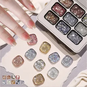 Gel à ongles diamanté neuf couleurs, idéal pour le nail art DIY, les salons et la création de designs d'ongles - Product Image 1