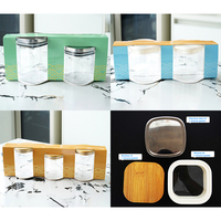 Ensemble de pots à épices en verre hermétiques avec couvercles en bambou, acier inoxydable et silicone, récipients carrés pour assaisonnements, pour le rangement en cuisine