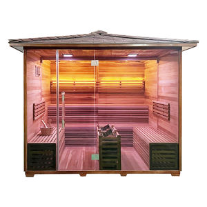 Sauna carré extérieur <span class=keywords><strong>en</strong></span> <span class=keywords><strong>bois</strong></span> écologique 8-10 personnes <span class=keywords><strong>Cabine</strong></span> <span class=keywords><strong>de</strong></span> sauna <span class=keywords><strong>en</strong></span> cèdre rouge avec vestiaire ou salle <span class=keywords><strong>de</strong></span> <span class=keywords><strong>douche</strong></span> - Product Image 1