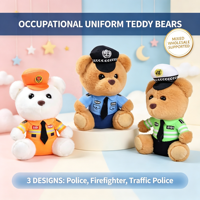 Peluche douce de 4 pouces, ours en peluche policier ou animal en peluche pompier, avec uniforme, porte-clés, pour prix de machine d'arcade de centre commercial et usine